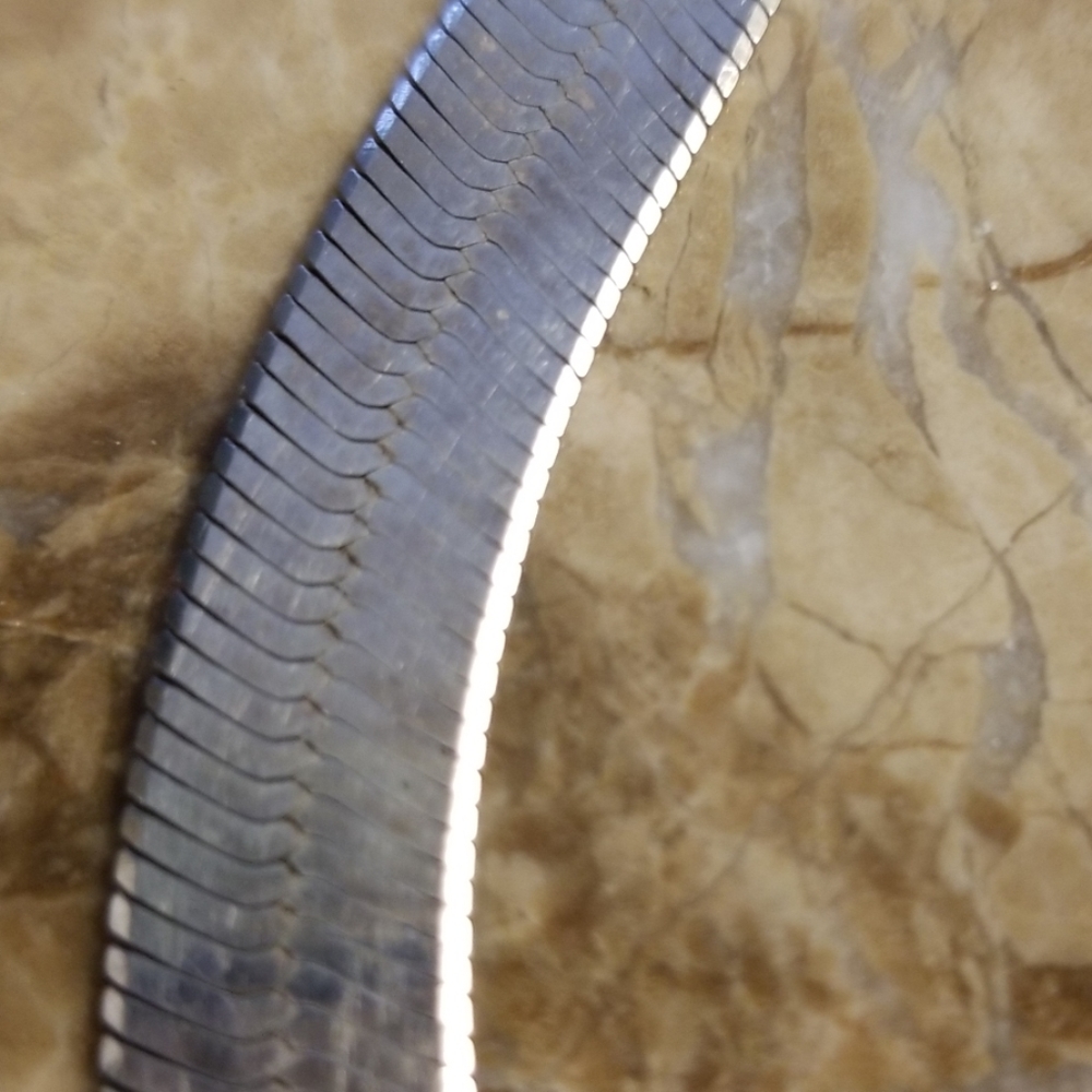 Thick Sterling Silver Choker Necklace 18" long FLAT - Picture 5 of 9